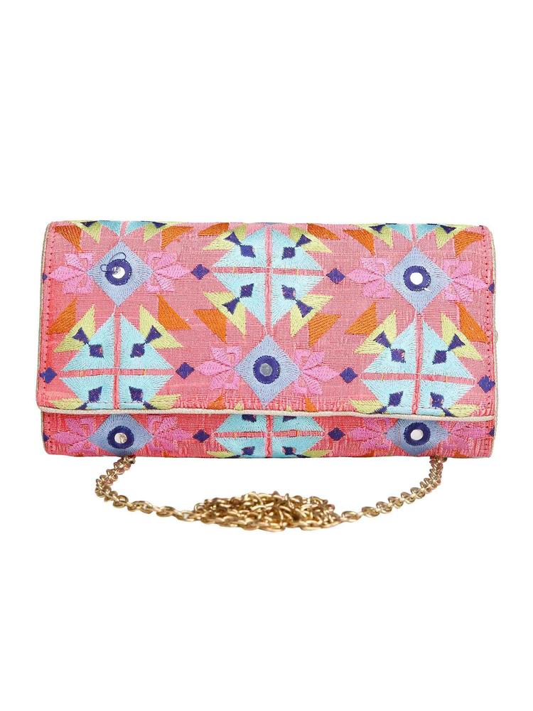 Multi-Color Embroidered Clutch