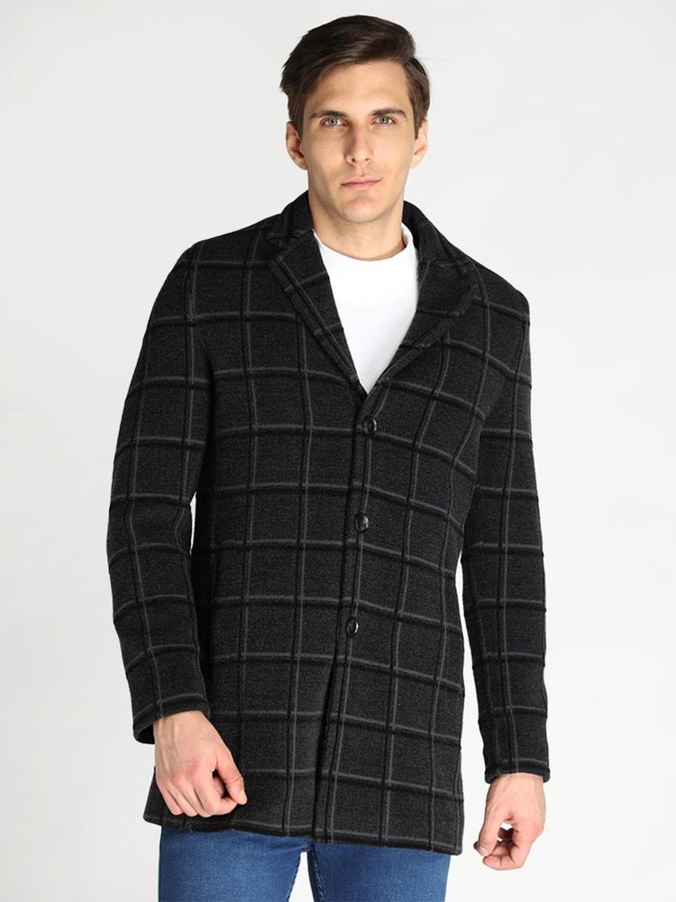 Men Winter Wear Single Breasted Check Casual Coat