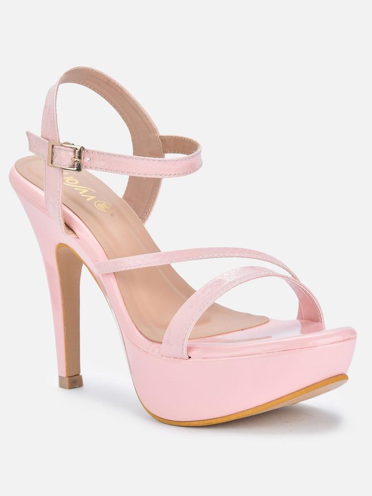 Pink Solid-plain Stilettos Heels