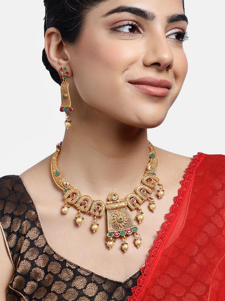 Ethnic Gold-Plated Necklace Set with Beautiful Pearls for Women