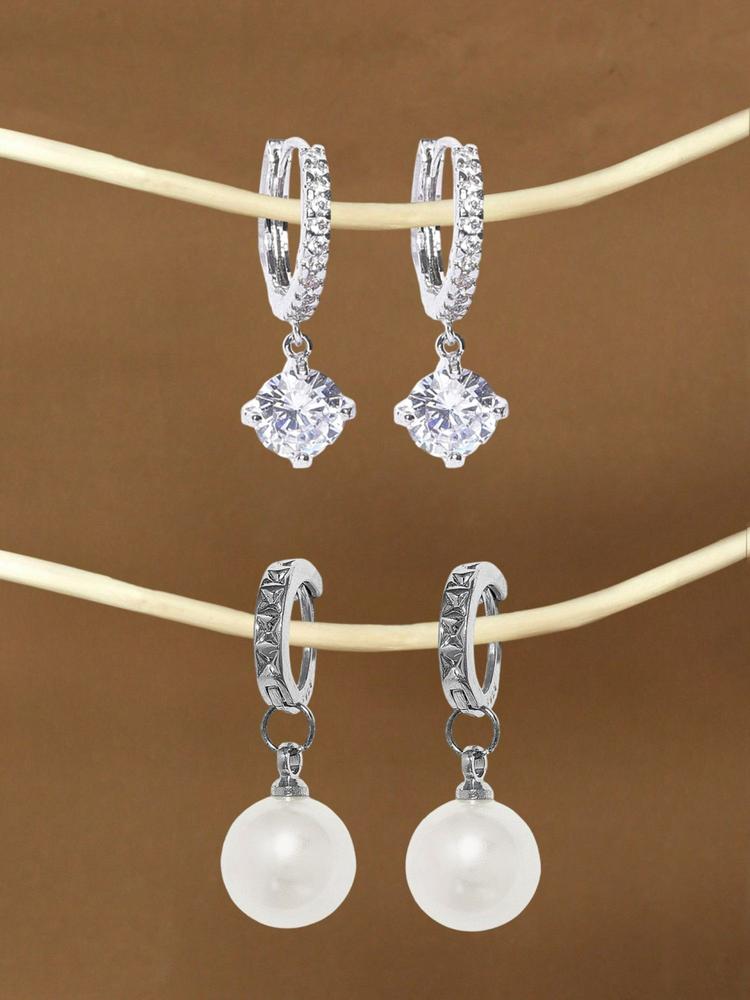 Combo of 2 Cubic Zirconia and Pearl Delicate Drop Earrings