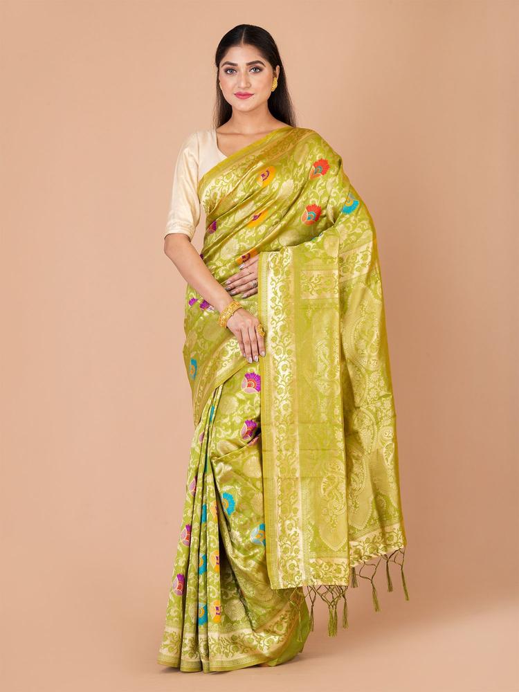 Green Silk Banarasi Saree with Unstitched Blouse
