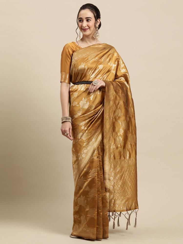 Musatrd Festive Silk Blend Woven Design Saree with Unstitched Blouse