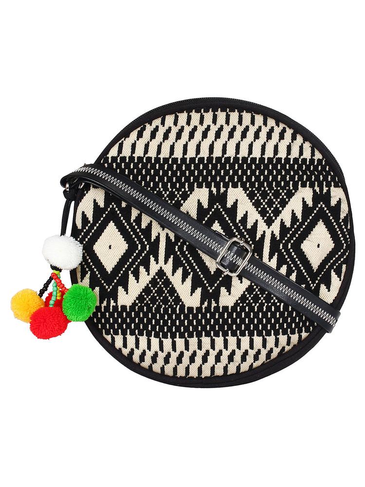 Discoid Black And Off White Cotton Jacquard Sling Bag