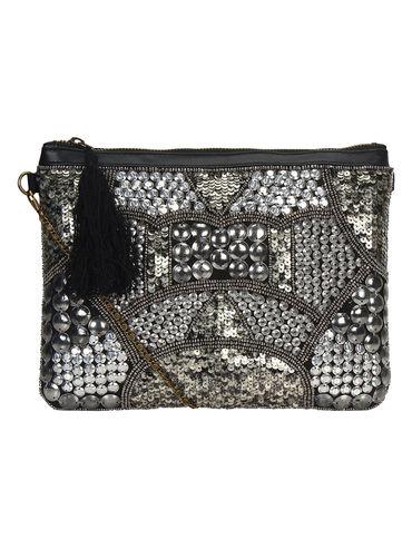 Glitzy Silver Coin Work Cotton Sling Bag