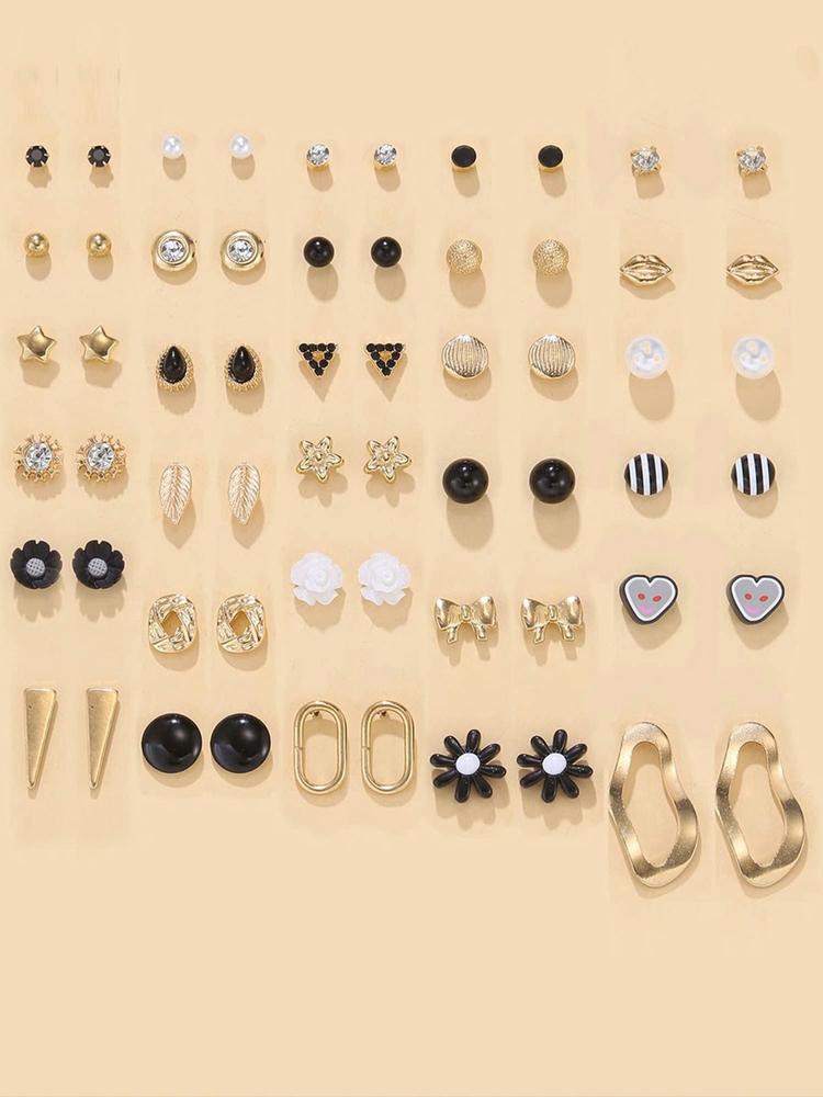 Jewellery For Women Gold Plated Gold-Black Toned Studs Fashionable (Pack of 30)