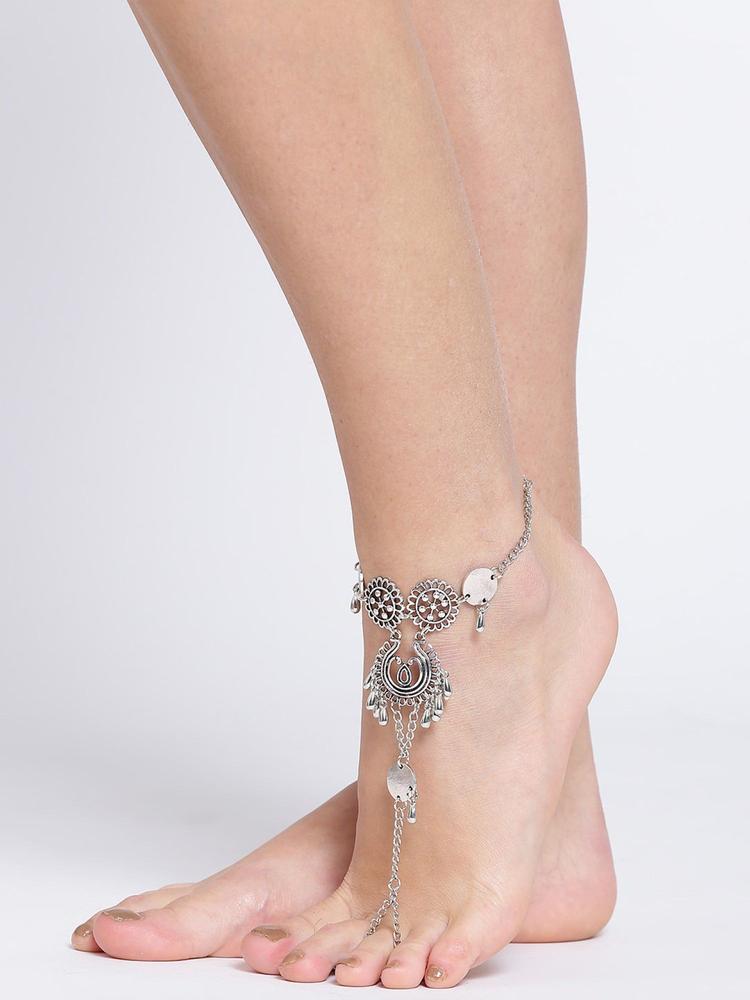 Single Piece Antique Silver Bohemian Toe Anklet