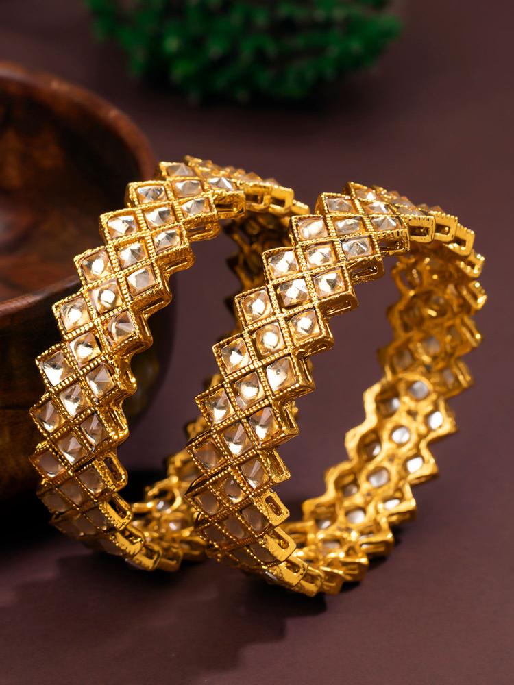 Ritzy Gold Plated Kundan Bangles For Women (Set of 2)