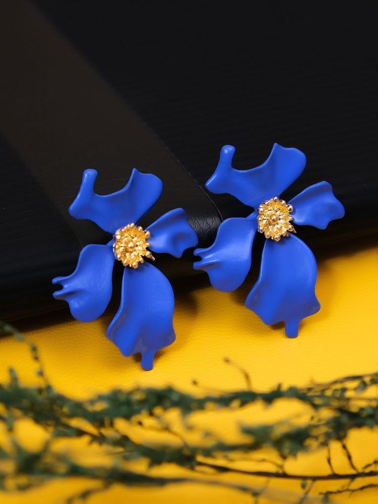 Western Blue Floral Drop Earrings for Women