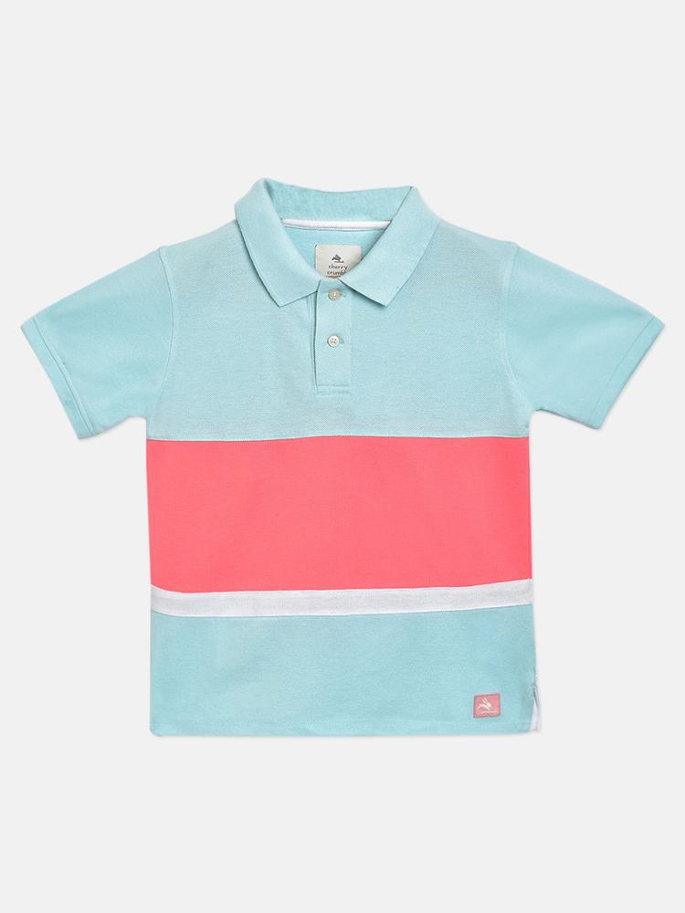 Turquoise Colour Block Polo T-shirt