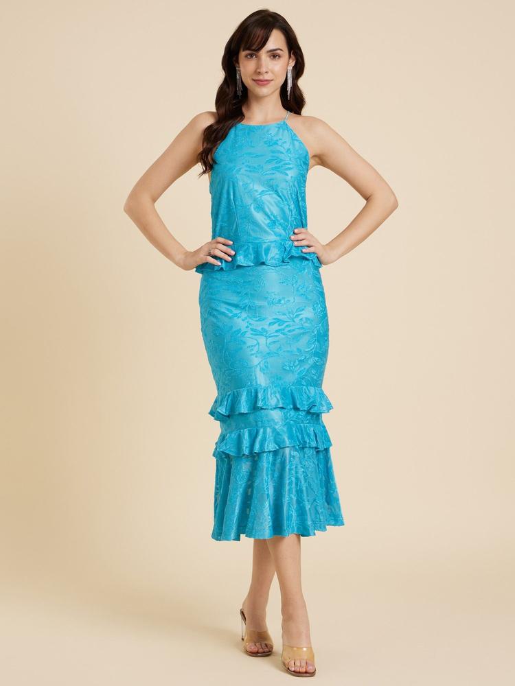 Blue Peplum Midi Dresses Dress