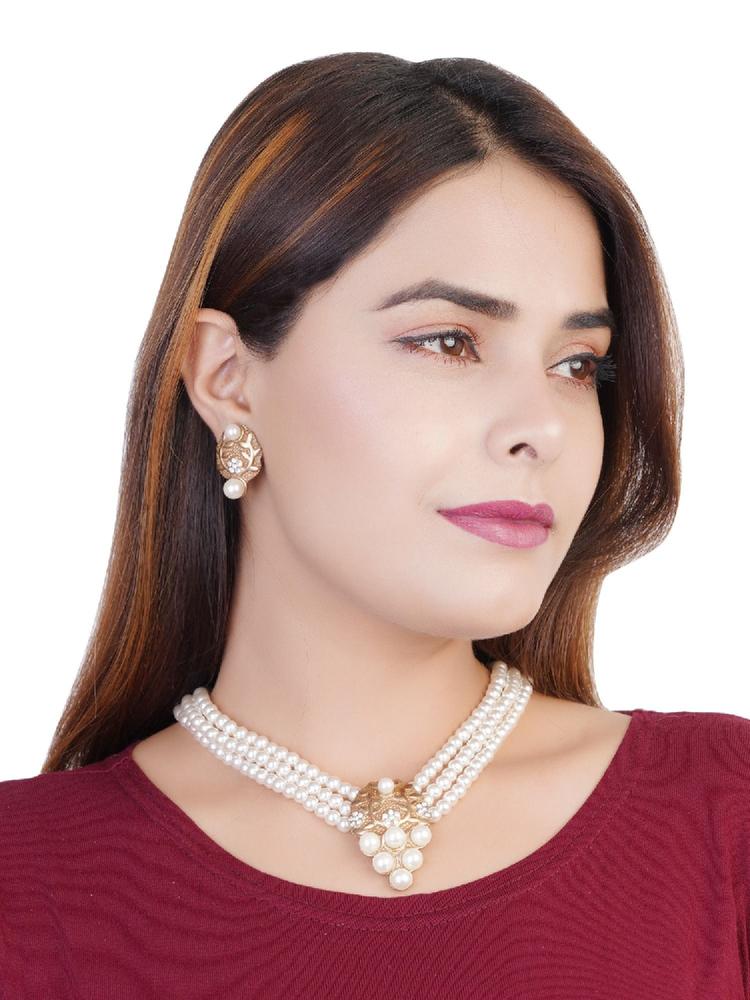 Gold Plated Scintillating Necklace Set with Pearl for Women
