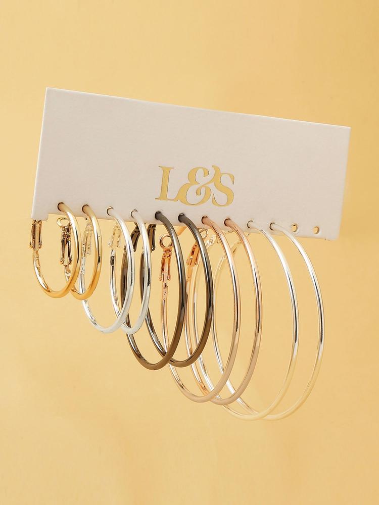 Silver-Toned Gold-Toned Gold Plated Circular Hoop Earrings