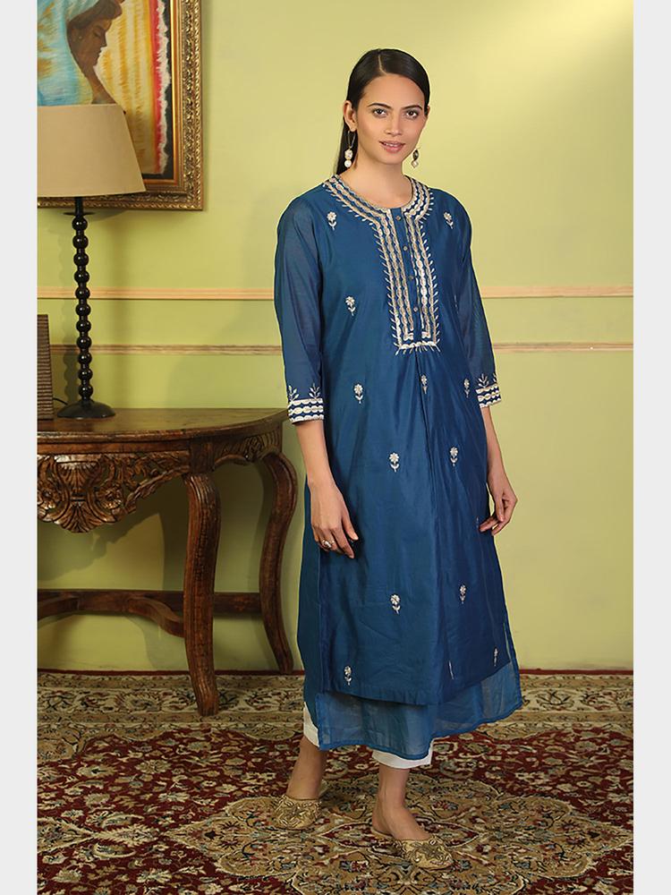 Sequined And Embroidered Fusion Kurta (set Of 2)