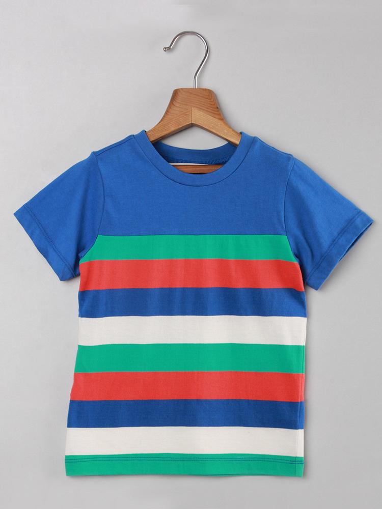 Multi-Color Color-Block Striped-T-Shirt