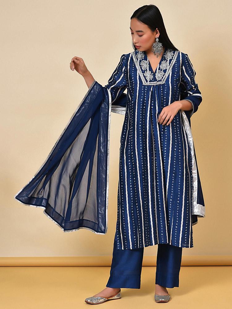 Pop In The Blue And Silver Kurta Pant And Dupatta (Set of 4)