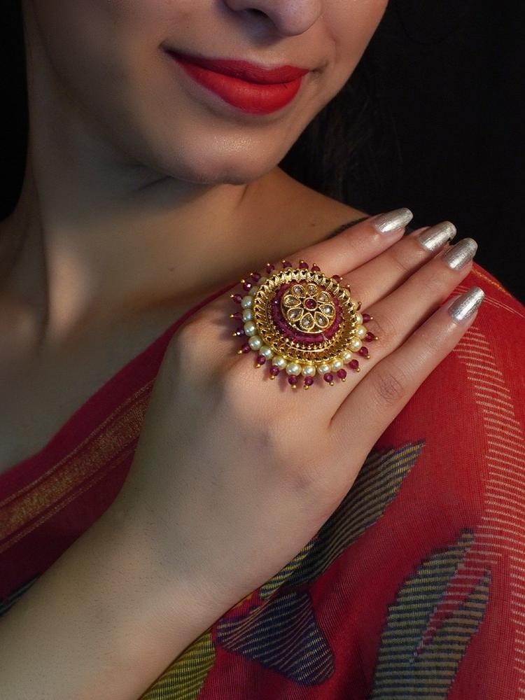 Gold Plated Floral Motif Traditional Ring