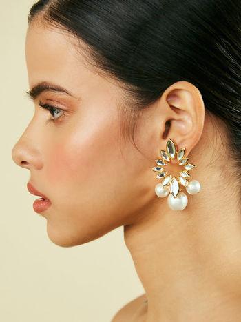 Marquise Mirror Pearl Earrings In 18K Gold Plated