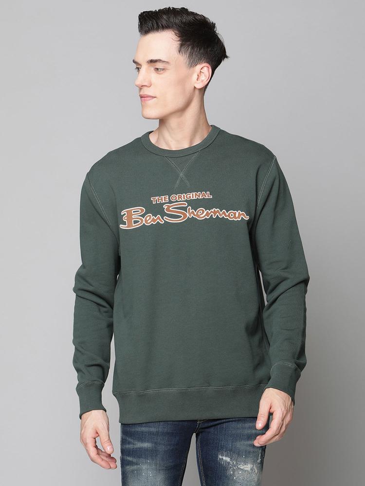 Green Printed Crew Neck Sweatshirt