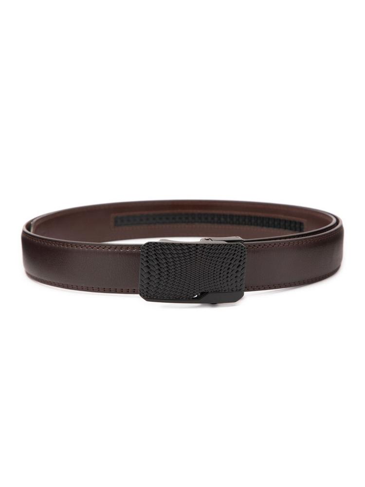 Brown Mens Genuine Leather Belt With Grid Pattern Buckle