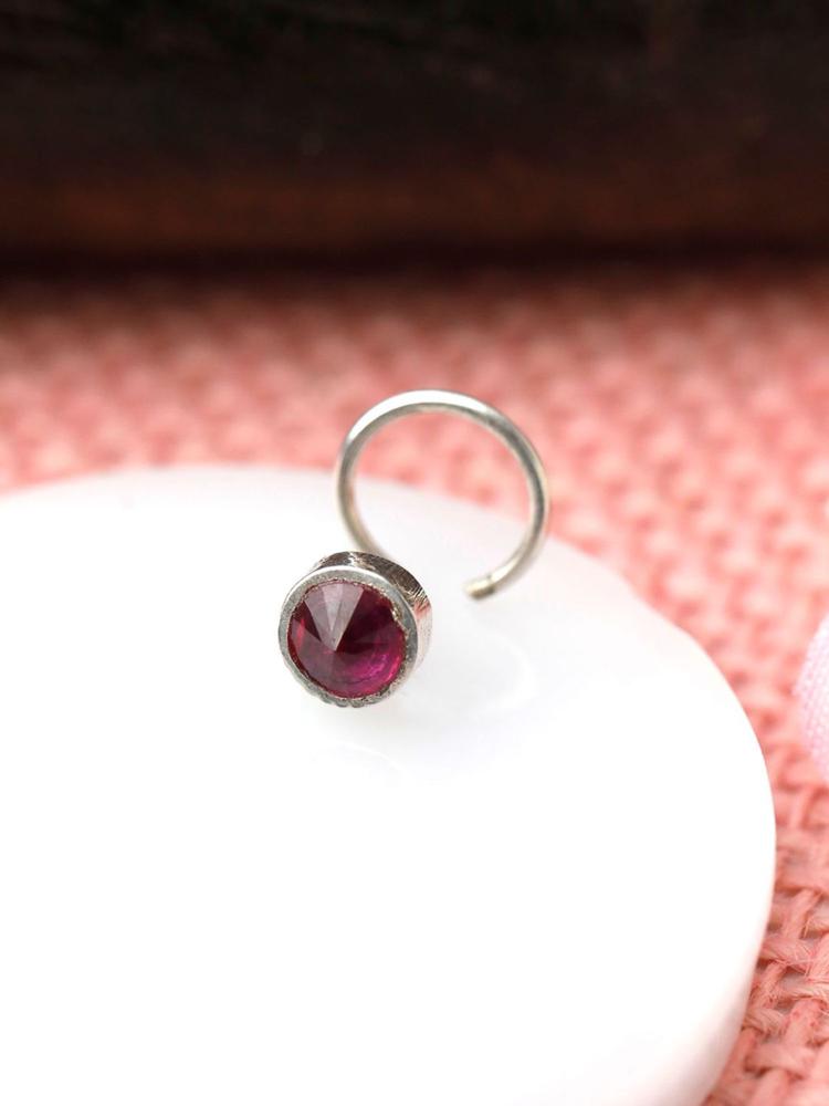 Sterling Silver Ruby Stone Studded Pierced Nose Pin