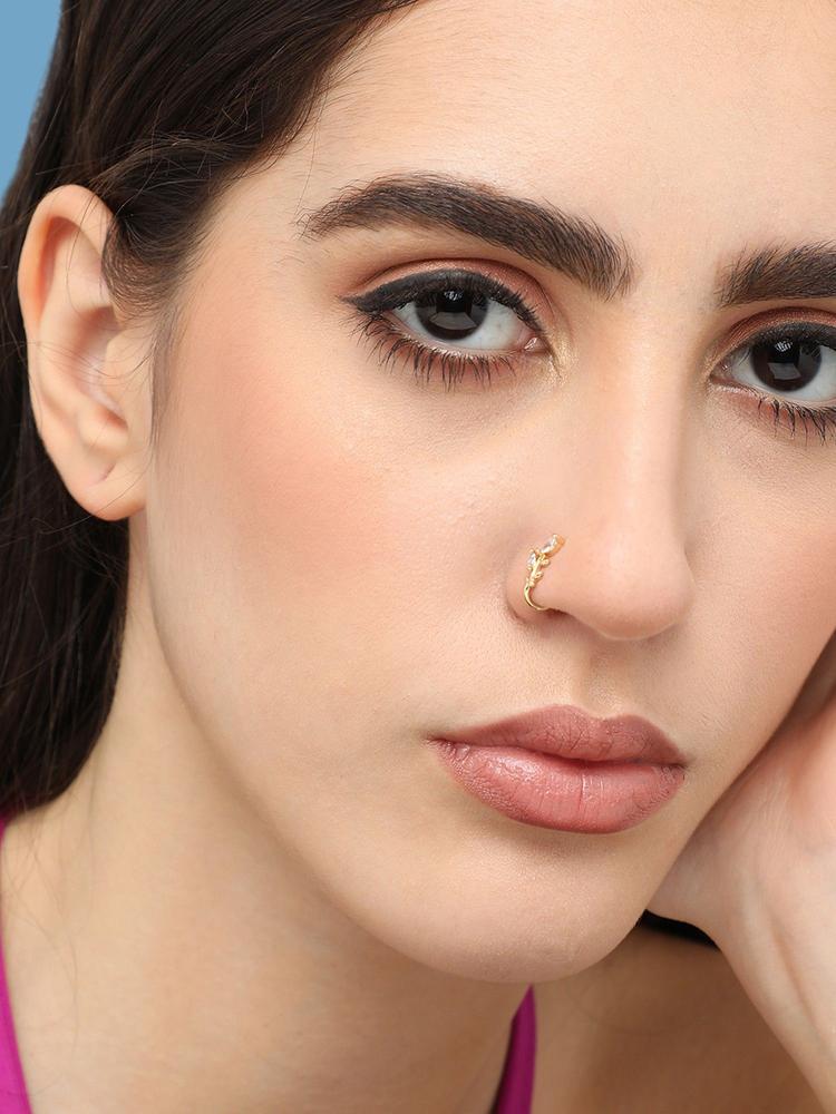 Women Gold Plated Designer Stone Nose Pin