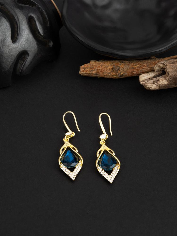 Gold Plated Stone Crafted Contemporary Blue Drop Earring for Women