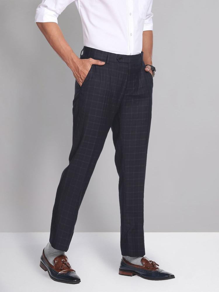 Grid Tattersall Check Twill Formal Trousers Black