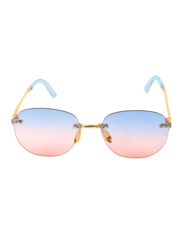 Golden Frame Blue Lense Fashion Sunglasses (18003_Gld_BluMul)