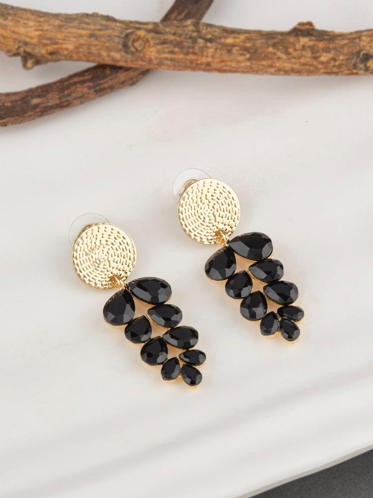 Gold Plated Black Beads Crafted Contemporary Drop Earring