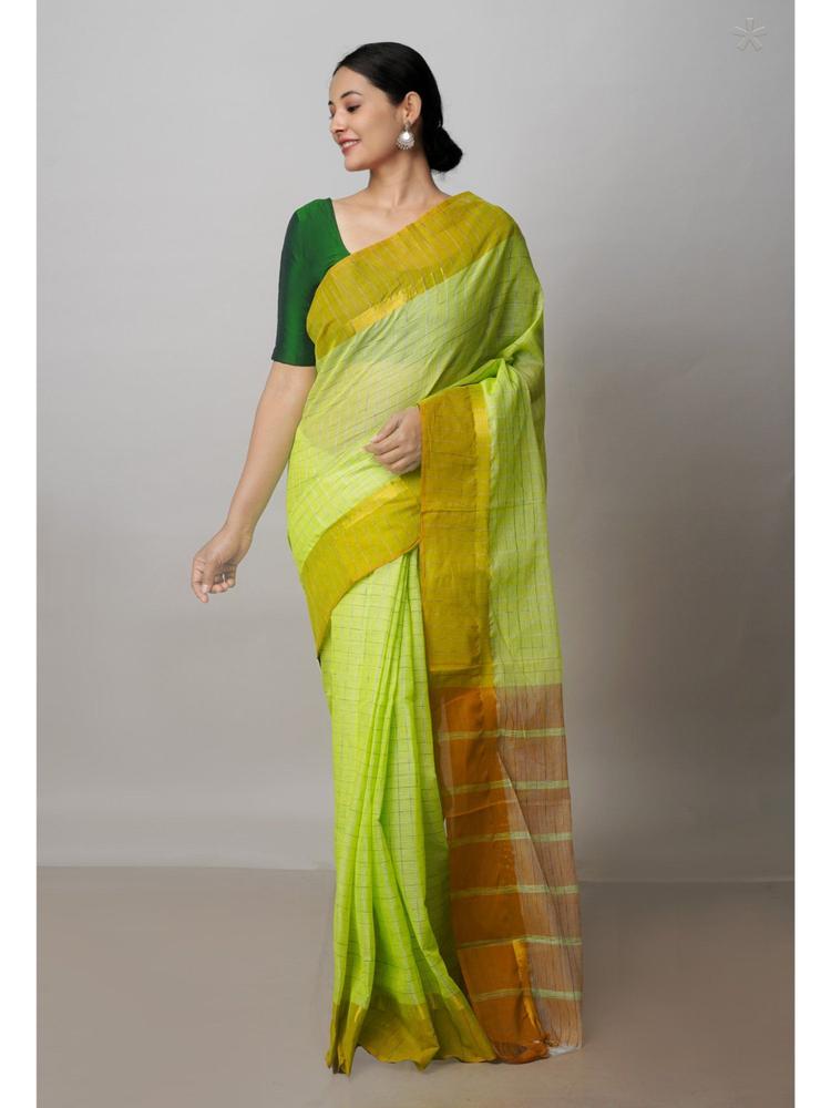 Green Pure Handloom Mangalagiri Cotton Saree with Unstitched Blouse