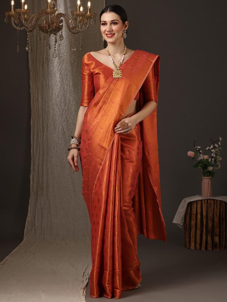 Women's Silk Cotton Red Woven Design Designer Saree with Unstitched Blouse