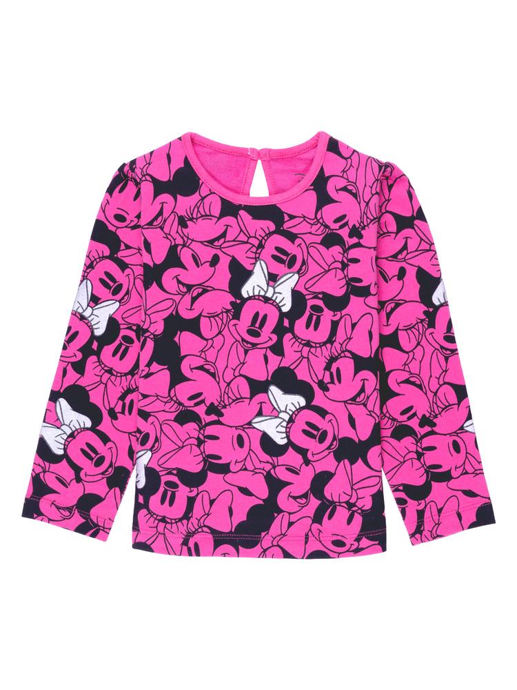 Girls Minnie Round Neck Aop Full Sleeve Pink Cotton T-shirt