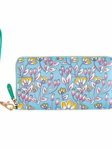 Tokyo Blooms and Boons Teal Wristlet