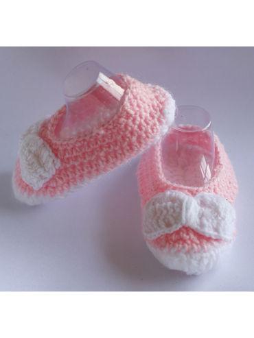 Handmade Pink Booties With White Bow