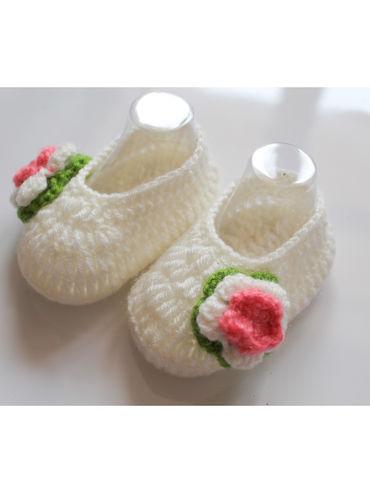 Handmade Cream Booties With Floral Applique