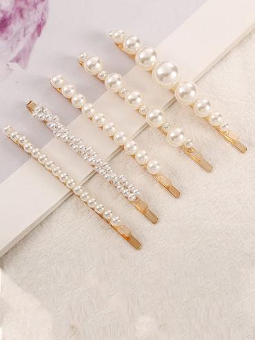 Stunning Pearl Gold Plated Hairclip Jewellery (Pack of 5)