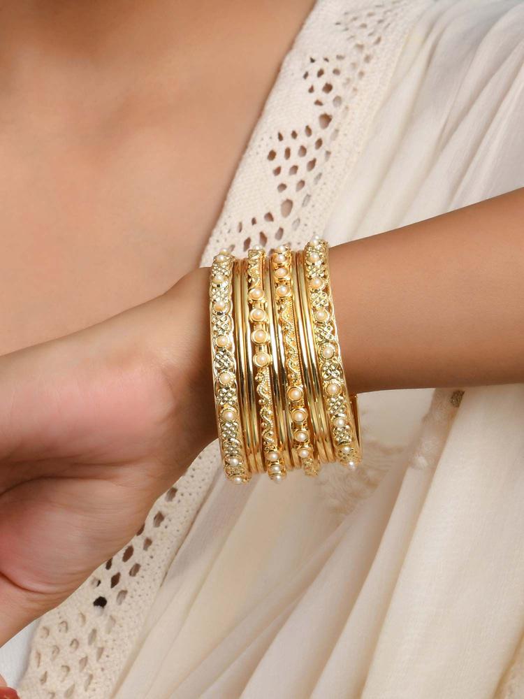 Ethnic Gold Plated Pearl detail Bangle Set for Women