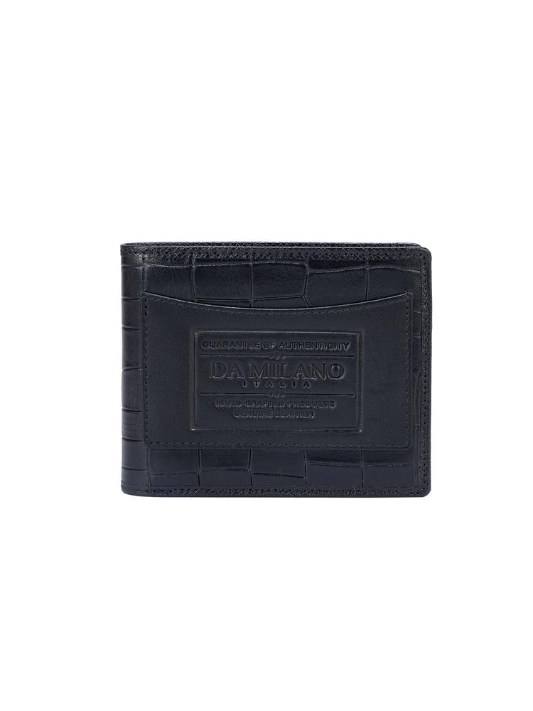 Textured Leather Black Mens Wallet Croco