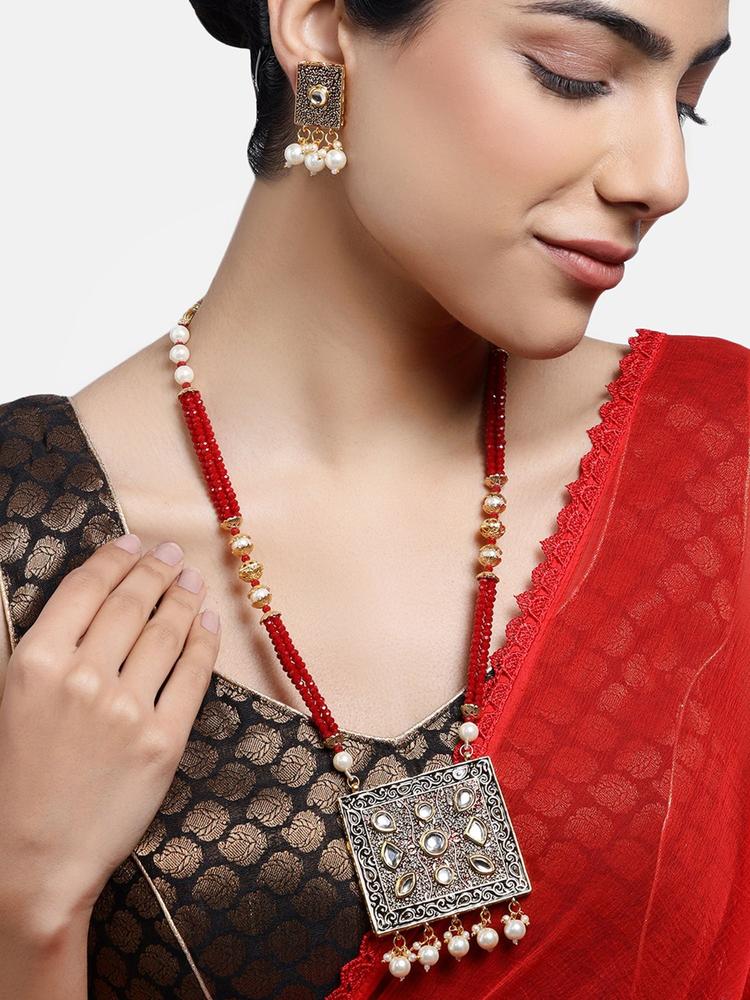 Alluring Gold-Plated Necklace Set with Kundan for Women