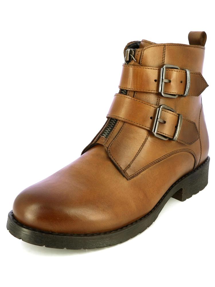 Tan Ankle Length Buckled Boots