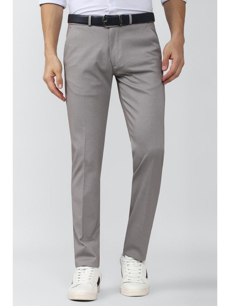 Men Grey Textured Super Slim Fit Formal Trousers