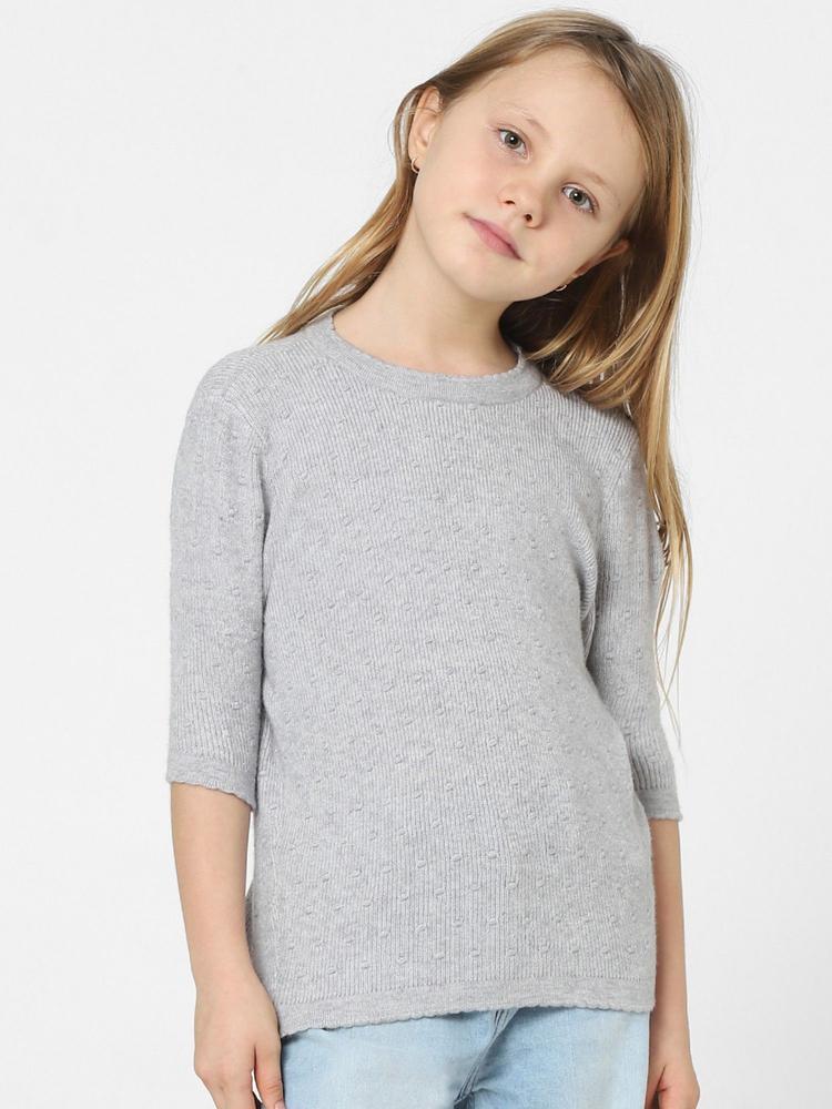 Girls Self Design Grey Sweater