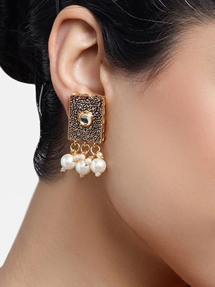 Charming Oxidised Gold-Plated Drop and Dangler Earrings for Women