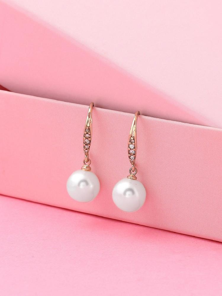 Gold Plated Enchanting Pearl Drop Earrings With Crystal for Girls and Women