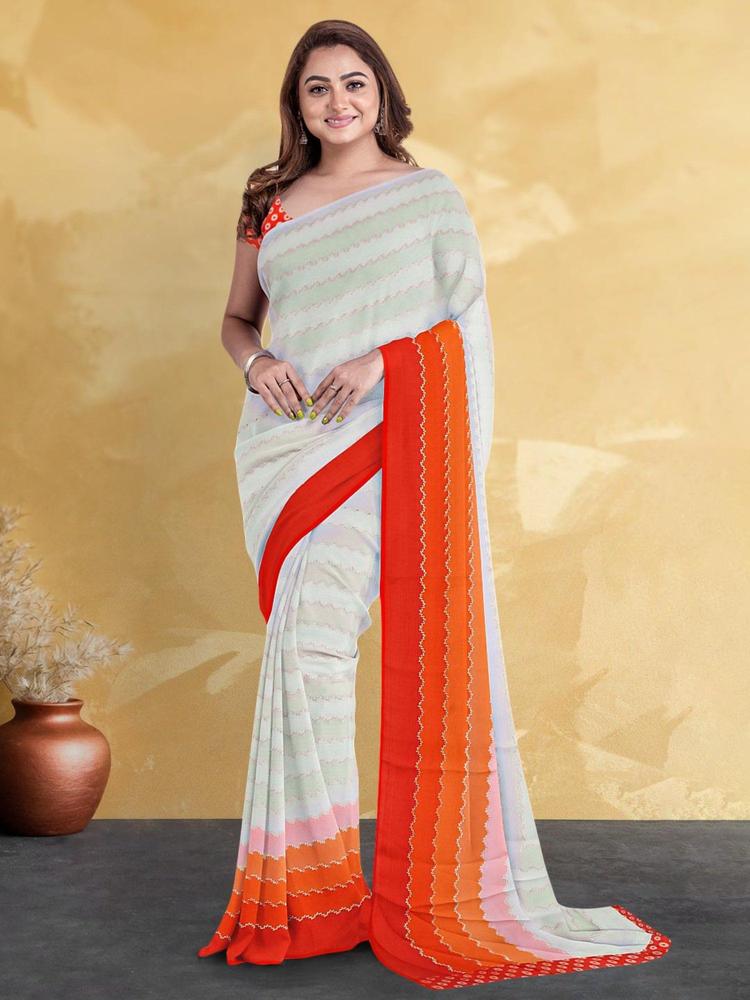 Light Grey Poly Georgette Multi Dying Saree with Unstitched Blouse