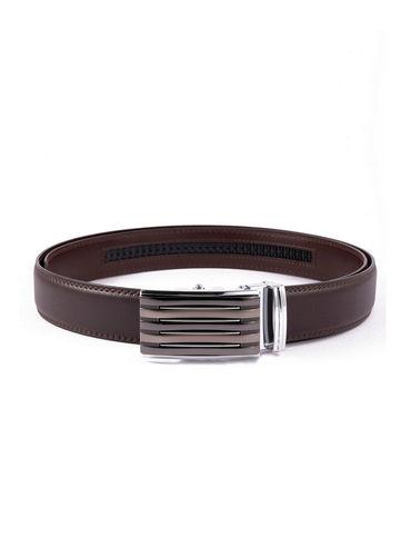 Men's Genuine Leather Auto Lock Belt With Lines Pattern Buckle