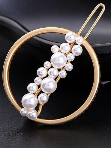 Gold Divina Circular Pearl-Studded Hair Pin