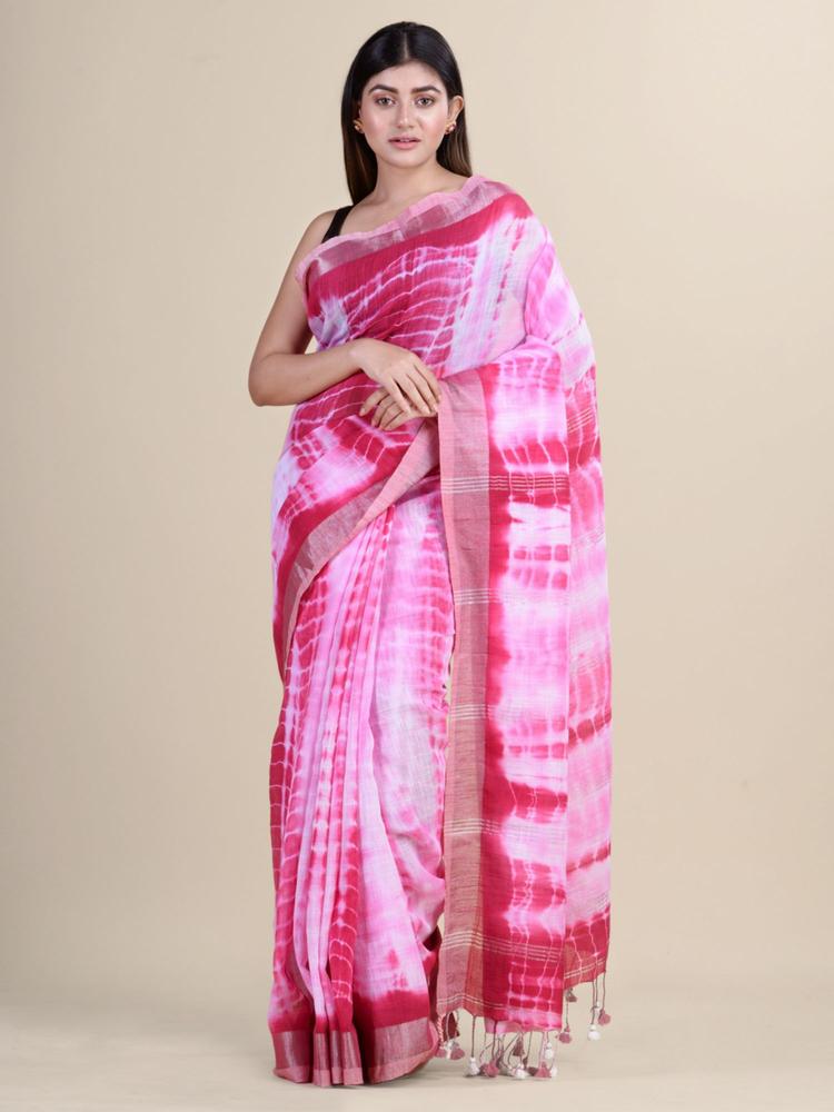 Pink & White Silk Hand Woven Srivari Saree With Unstitched Blouse