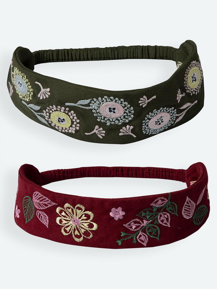 Red And Green Embroidered Headband Combo